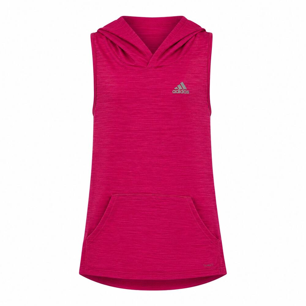 Adidas Girls Magenta Sleeveless Hooded Climalite Top Kangaroo Pocket Size 14 NWT